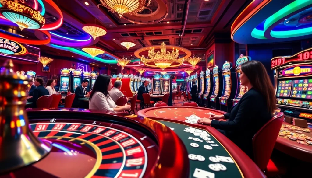 Players experiencing the thrill of the win678 game at a vibrant casino with exciting gaming elements.