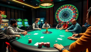 Engage in strategic poker at rik vip's luxurious casino table, featuring vibrant chips and lively ambiance.