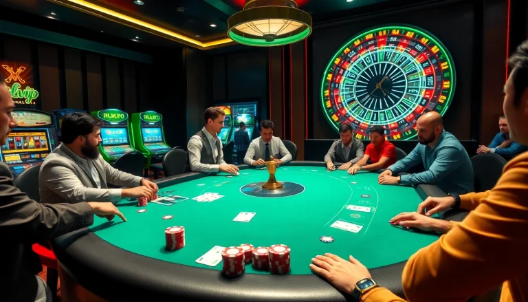 Engage in strategic poker at rik vip's luxurious casino table, featuring vibrant chips and lively ambiance.