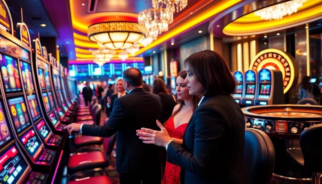 Players enjoying the thrill of no hu slot machines in a luxurious casino.