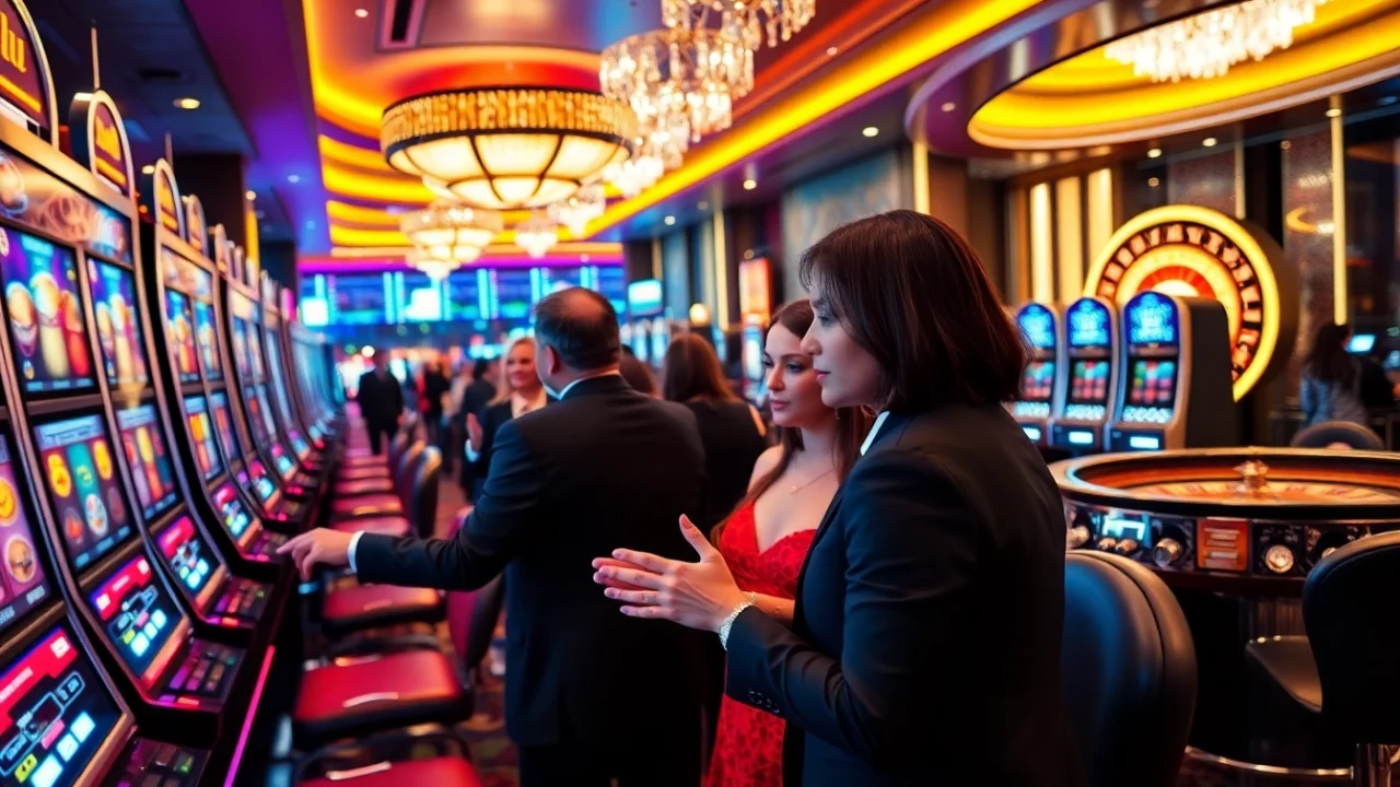 Players enjoying the thrill of no hu slot machines in a luxurious casino.
