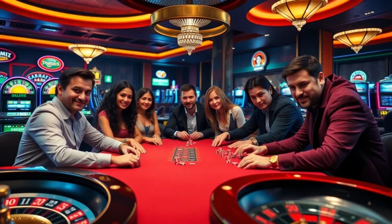 Engage in the thrilling game ok8386 with poker players in a luxurious casino setting, showcasing strategy and excitement.
